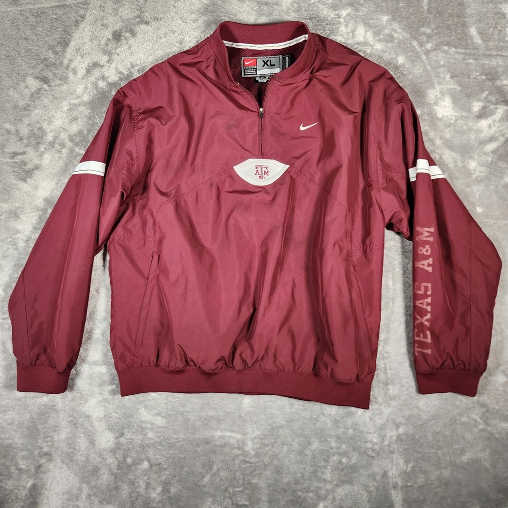 Nike Windbreaker Men's XL Maroon Authentic Team Apparel Texas A&M‎ 1/4 Zip Vtg